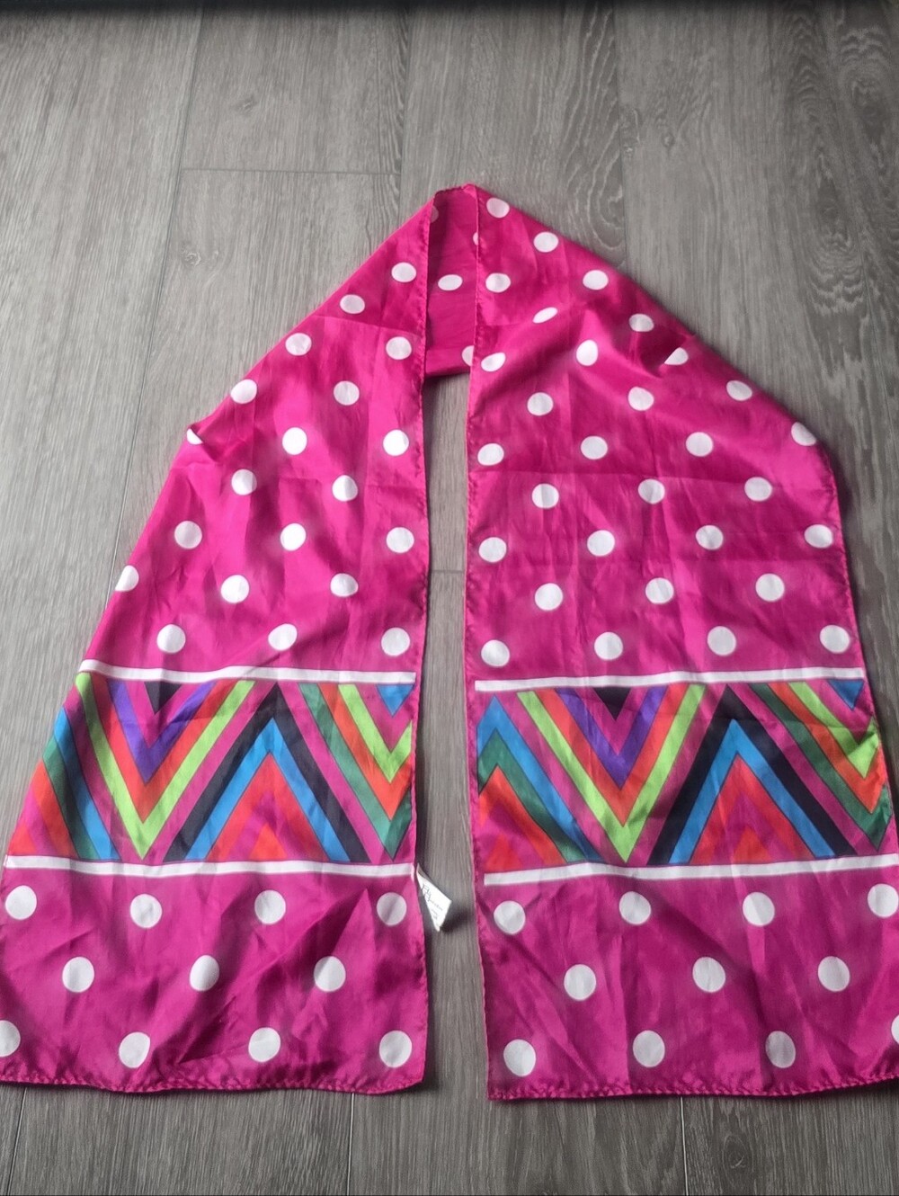 Baar & Beards Vintage Long Scarf Hot Pink Polka Dot Chevron Japan Polyester